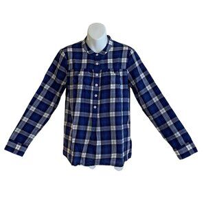 Madewell Women's Popover Blouse Blue Plaid Size Small